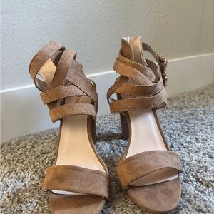 JustFab Tan Strappy Heels